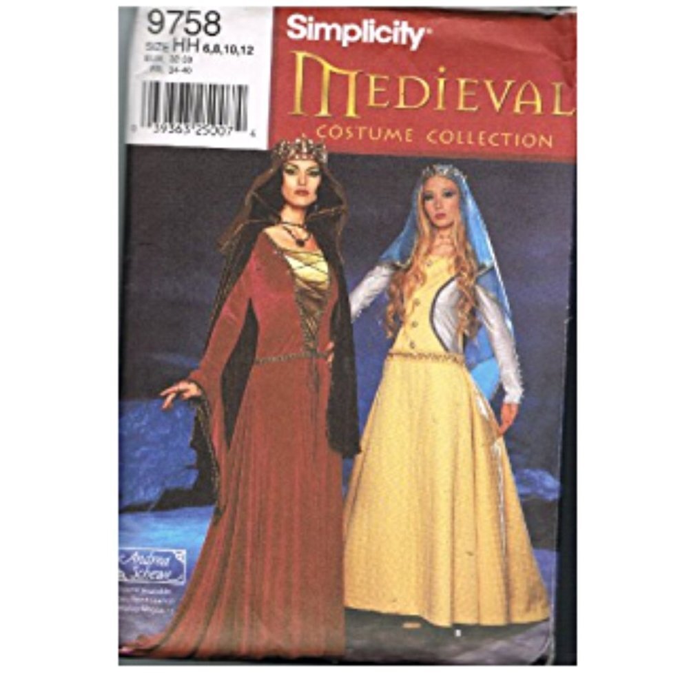 Simplicity 9758 Misses Gown (2 styles) Cape and Veil Gothic long dress Costume U